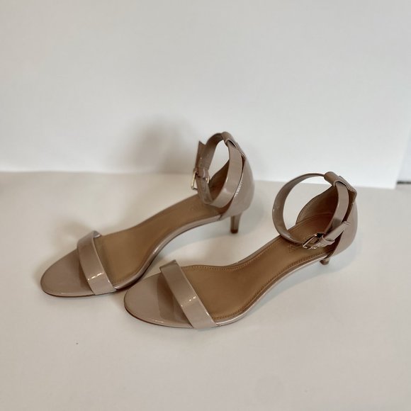 J. Crew Shoes - J.Crew nude ankle strap kitten heel shiny leather Size 7.5